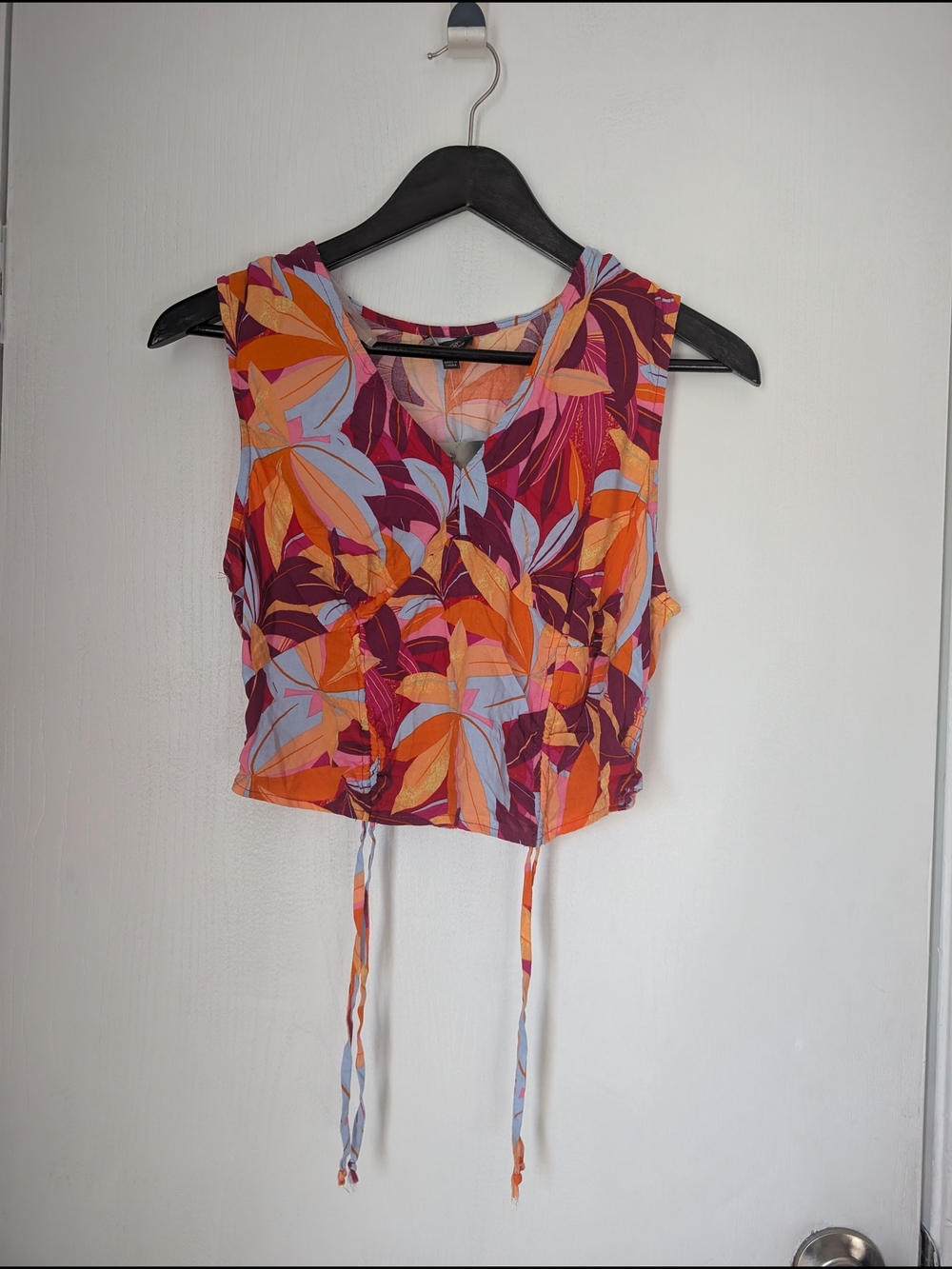 Lily Rose Tropical Tie-Front Crop Top - Orange, Purple & Light Blue